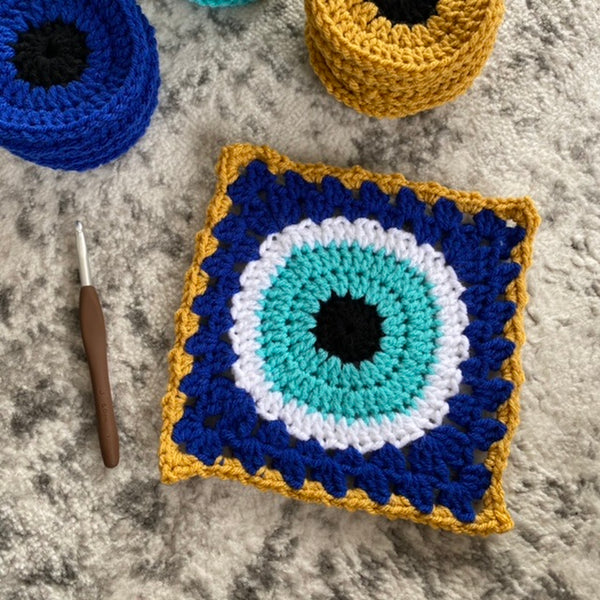 Evil Eye Granny Square Free Crochet Blanket Pattern JeNoelle Boutique