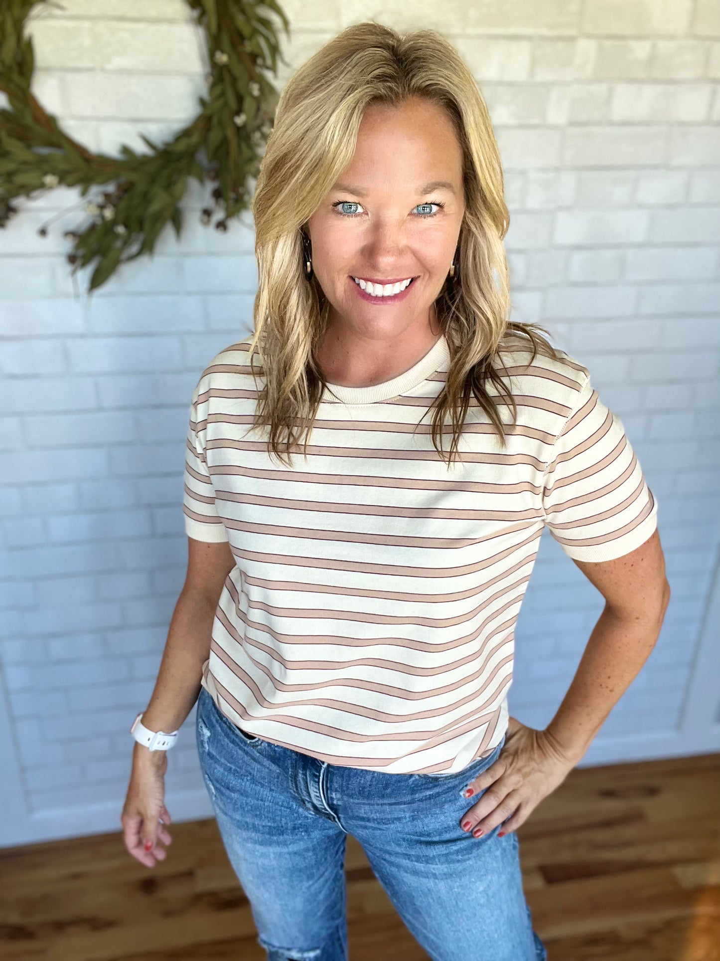 This takes us back a ways! Adorable little tee with neutral tones. Features a crewneck, exposed stitching at shoulder and ribbing at sleeve & collar. Fit is a little boxy & stretchy.This takes us back a ways! Adorable little tee with neutral tones. Features a crewneck, exposed stitching at shoulder and ribbing at sleeve & collar. Fit is a little boxy & stretchy.