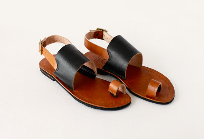 Chrome-Free Leather Sandals with Recycled Tire Soles - Tan | fairejour