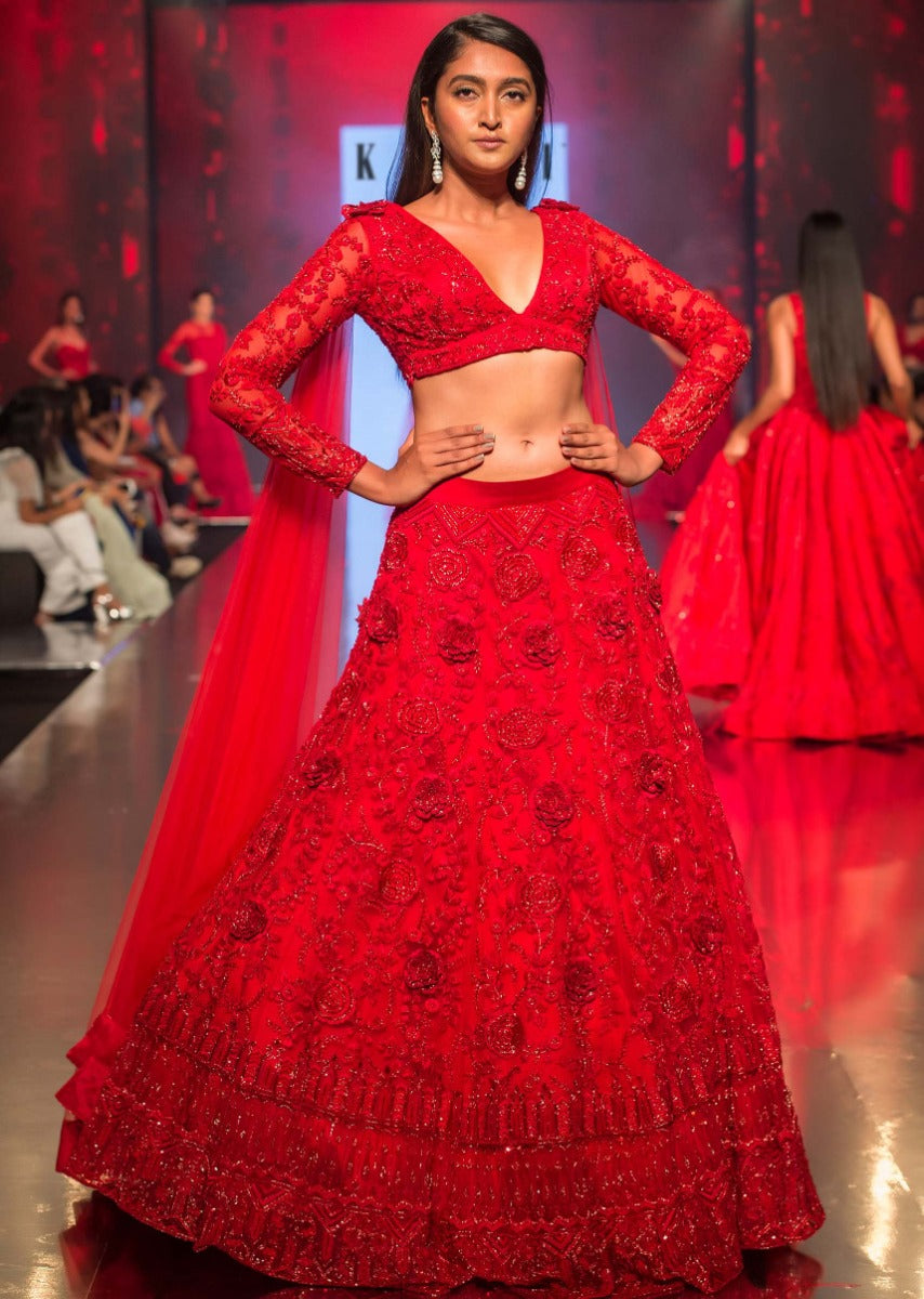 pure red bridal lehenga