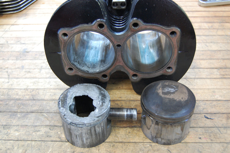 Melted Triumph motorcycle pistons