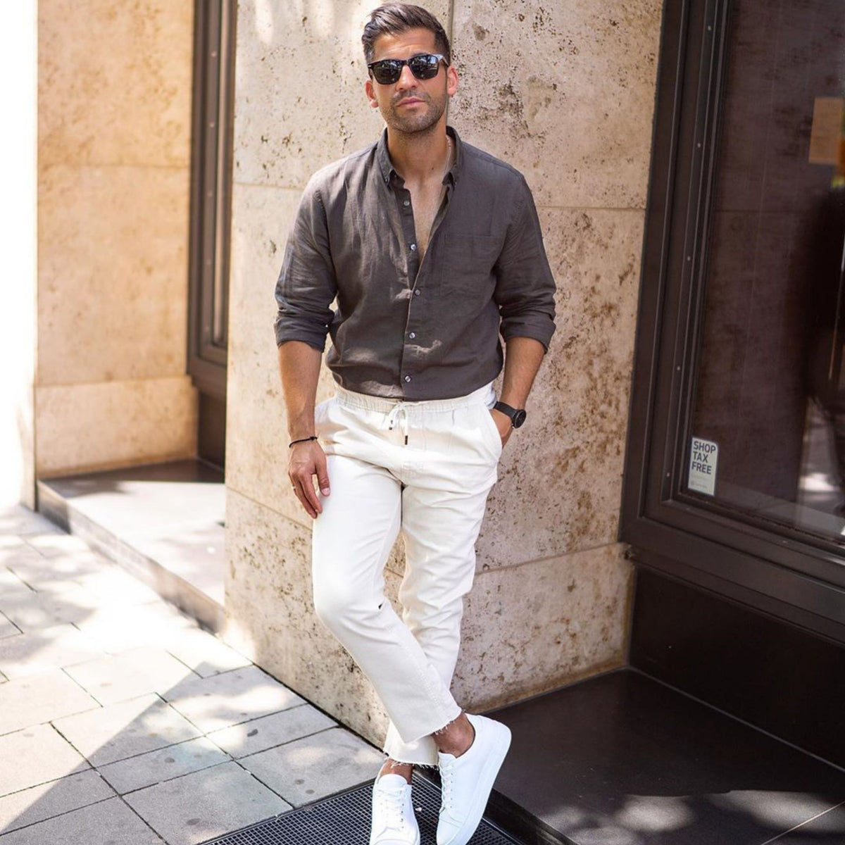 white sneakers chinos
