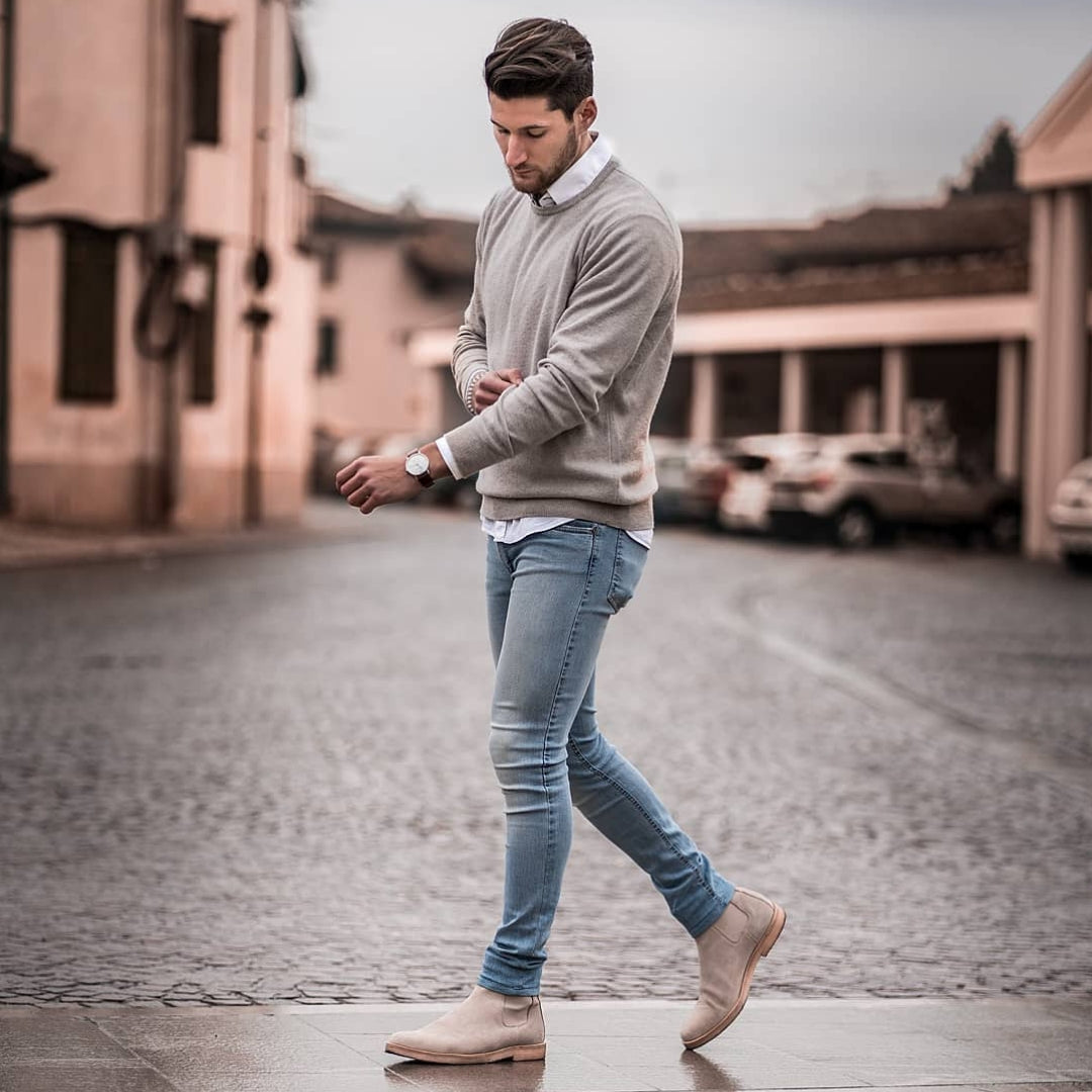 grey sweater outfits mens