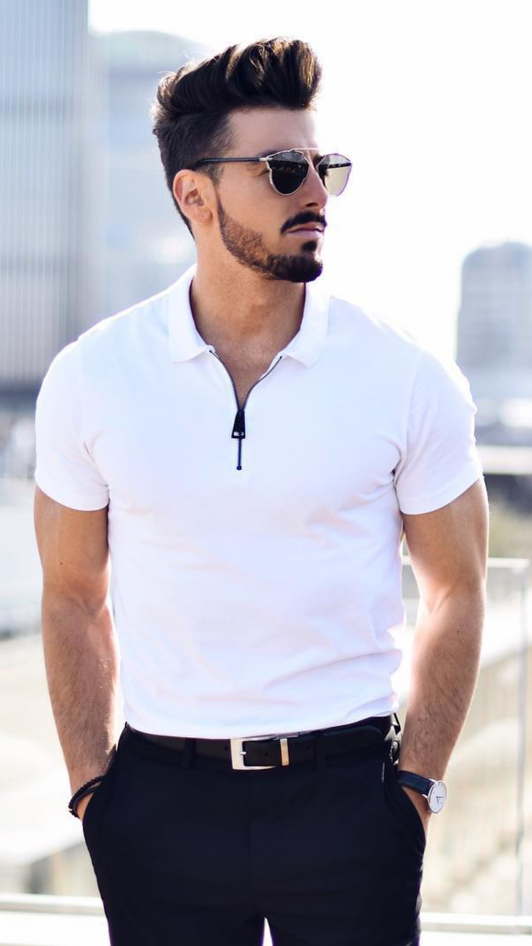 White Polo Shirt Outfit Ideas For Men #poloshirt #shirt #outfitideas #mensfashion #streetstyle 