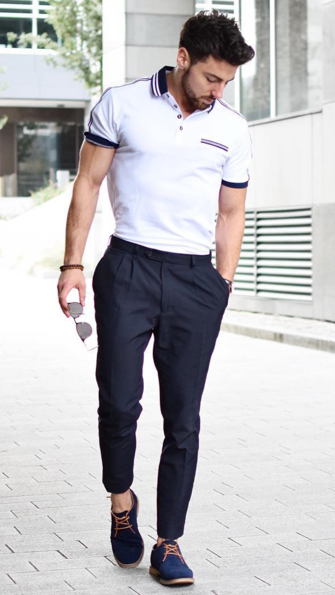 White Polo Shirt Outfit Ideas For Men #poloshirt #shirt #outfitideas #mensfashion #streetstyle 