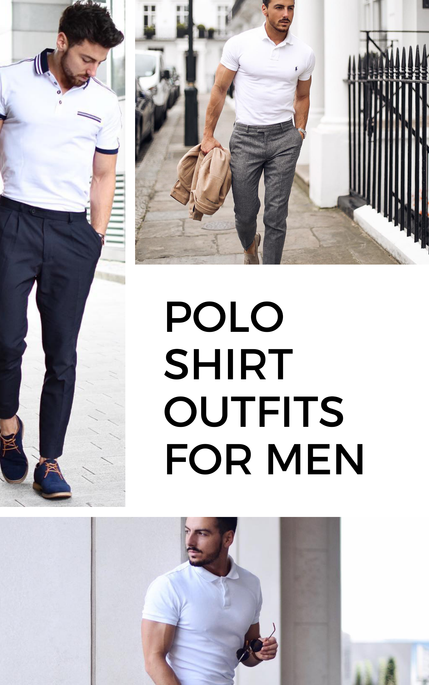 White Polo Shirt Outfit Ideas For Men #poloshirt #shirt #outfitideas #mensfashion #streetstyle 