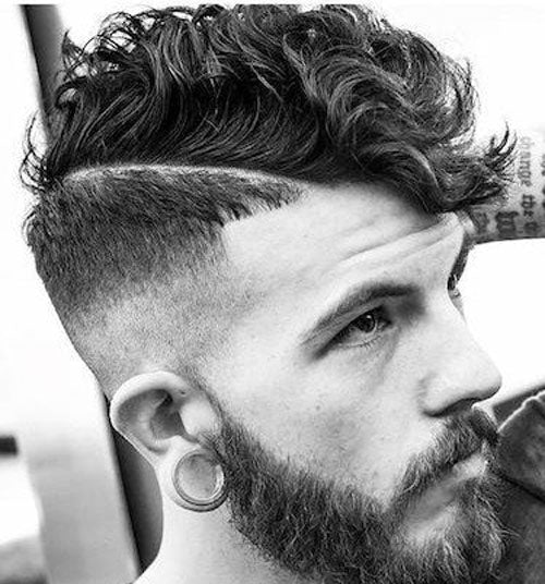 High Fade with Hard Part and Curly Hair