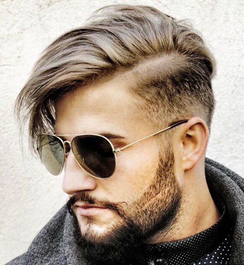 Mid Fade with Side Part and Long Fringe