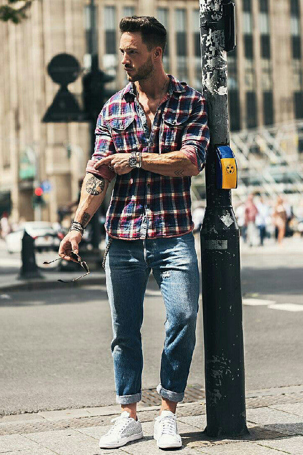 Jeans and casual shirt outfits for men 