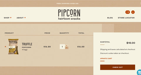 Pipcorn Check Out Screen