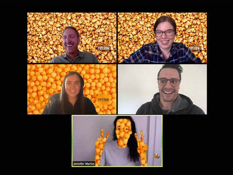 Pipcorn Team working from home using Zoom backgrounds