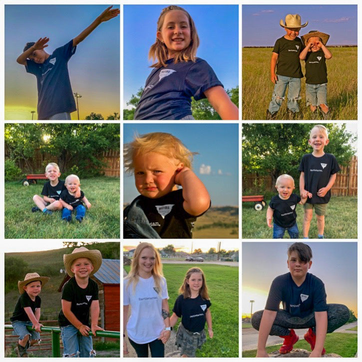 collage of children in earthetarian t shirts