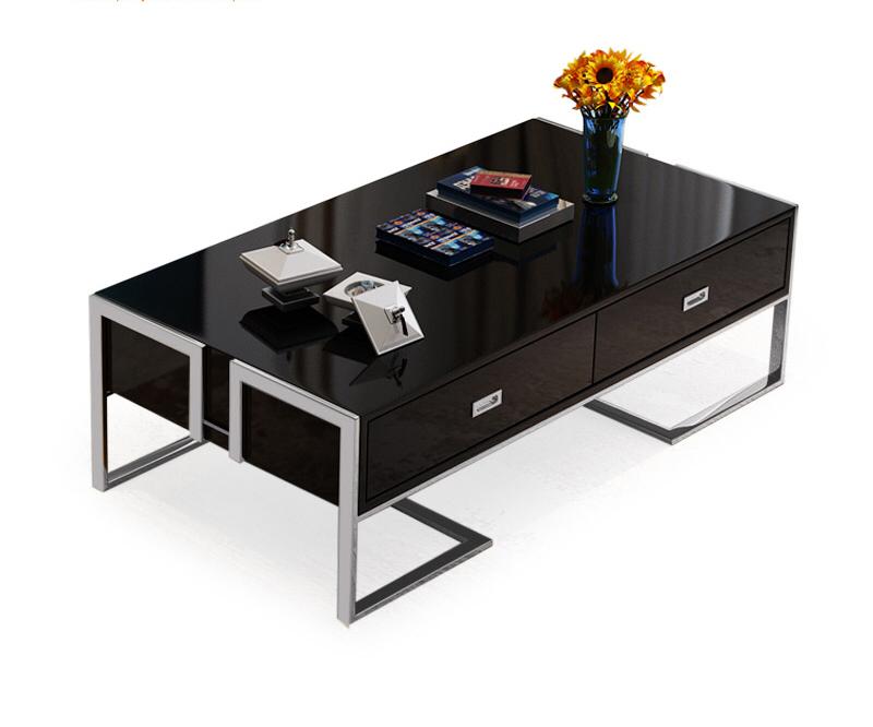 QATAR Coffee Table With Glass Top in Black Silver