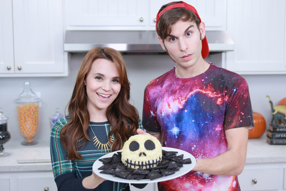 Rosanna Pansino and Jake Roper make a Jack Skellington Cheeseball