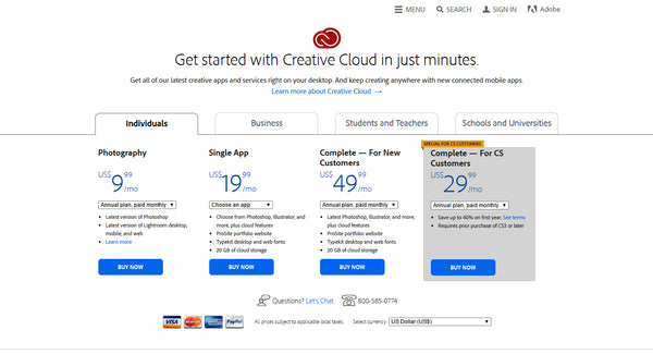Creative Cloud Pricing Structure