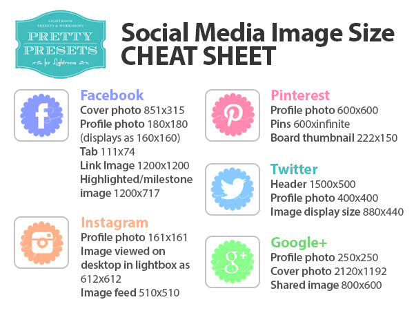 Social Media Image Size Cheat Sheets | Pretty Presets Business Tutorial