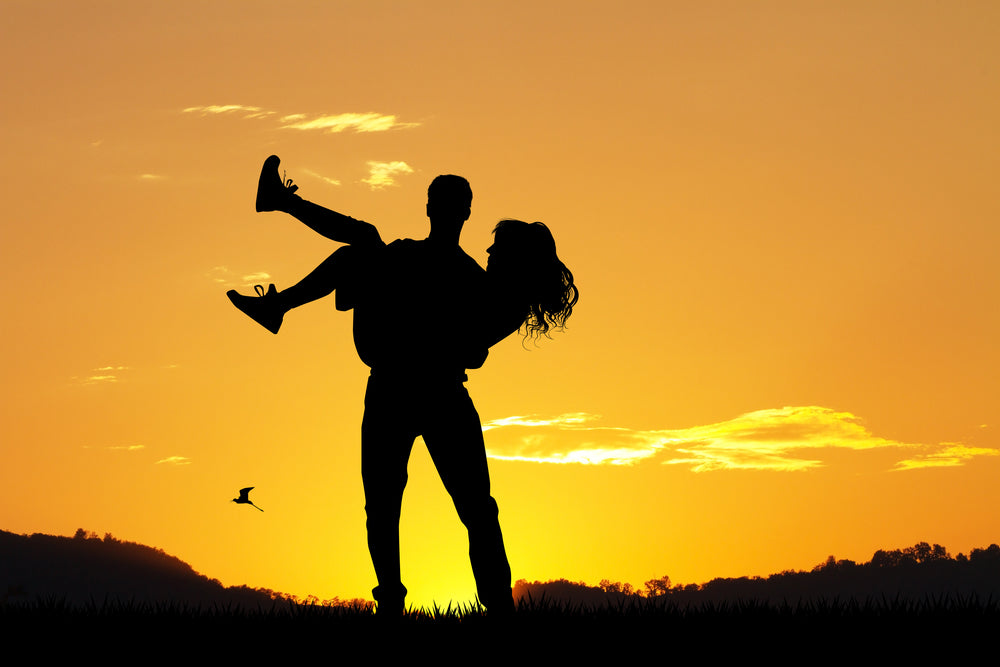 Silhouette photo of couple against the evening sunset