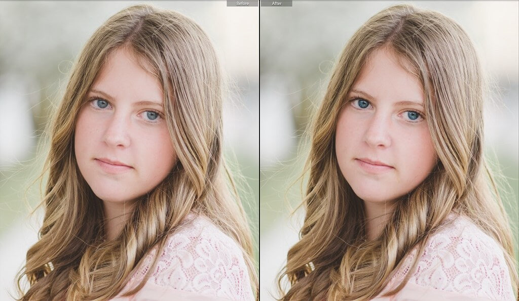 Before and After brightening eyes in Lightroom