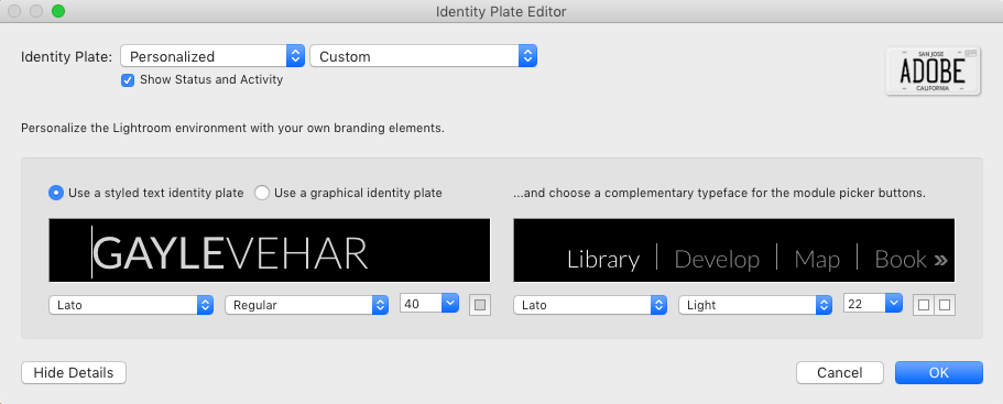 Lightroom Identity Plate Size