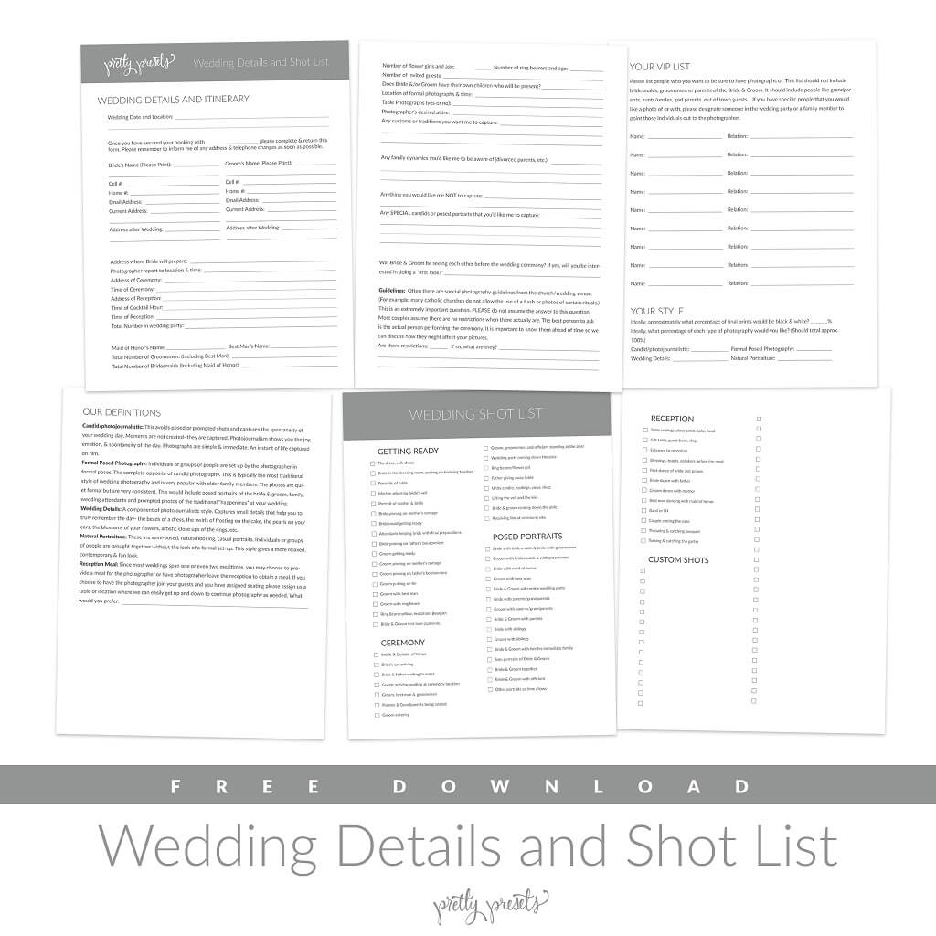 Wedding shot list pdf