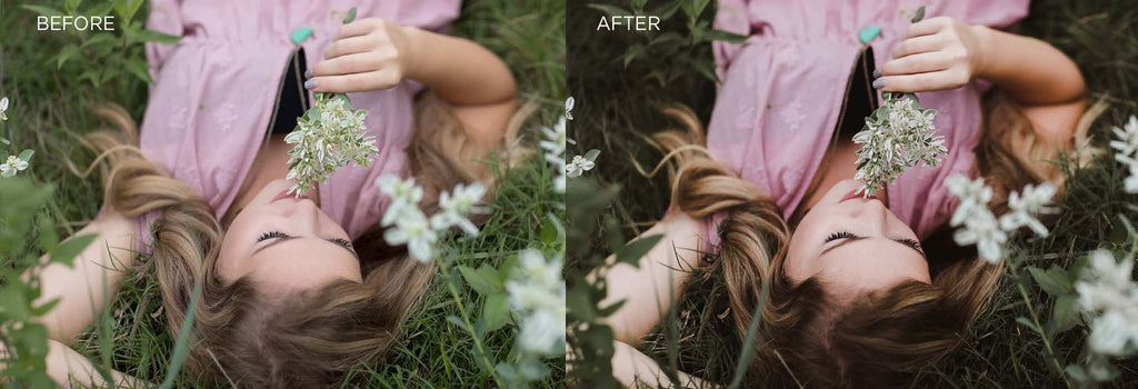 before and after using dark and moody preset
