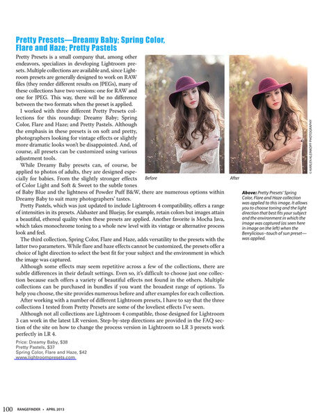 Pretty Presets reviewed in Rangefinder Photography Magazine