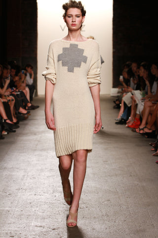 Look 20: Lauren, Dress Cruz in cream, hand knit pima cotton with baby alpaca detail