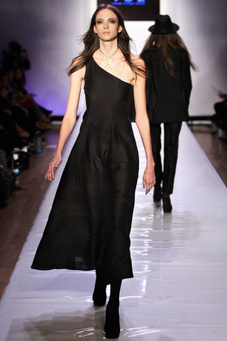 Look 14:  Kate| One shoulder dress, black 100% cotton dress with horizontal detail