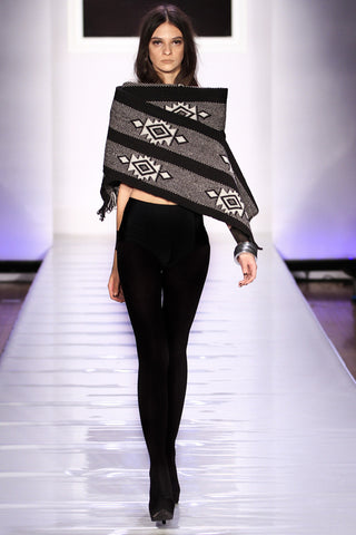 Look 1: Paula| Star shawl, black/white 100% wool, hand loomed and dyed with mineral clay