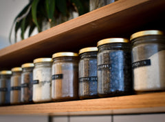 Glass mason jars of spices