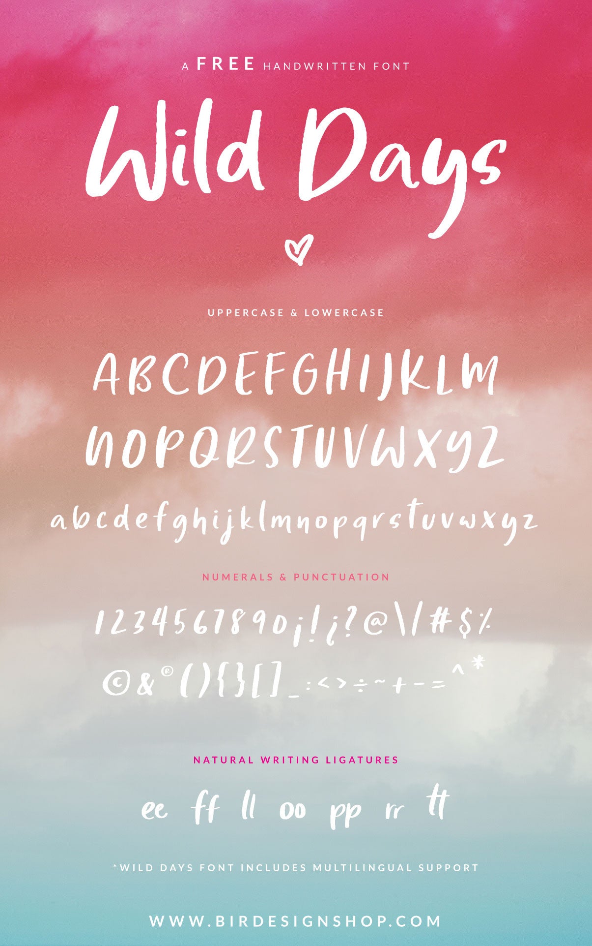 Free handwritten font by Birdesign - Free script font with ligatures