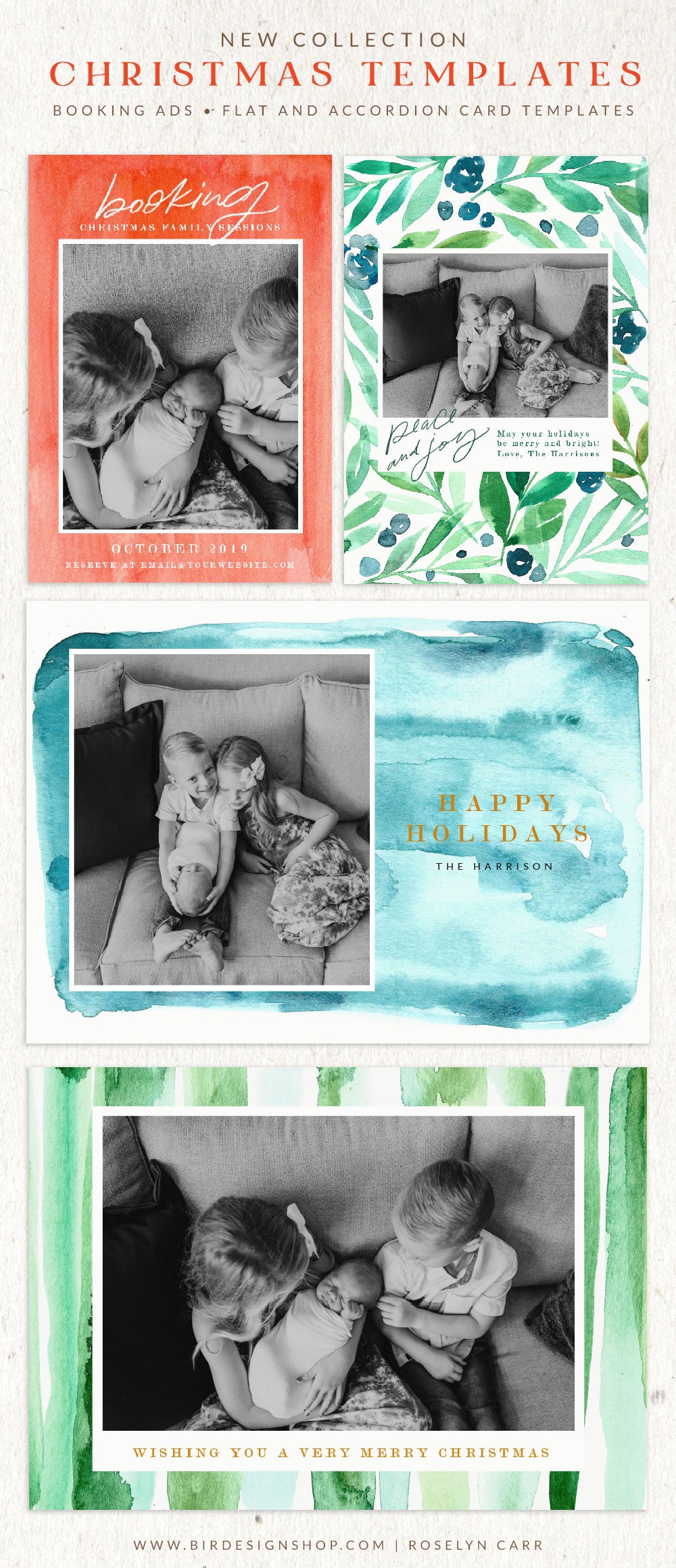 Christmas Photocards Templates - Watercolors
