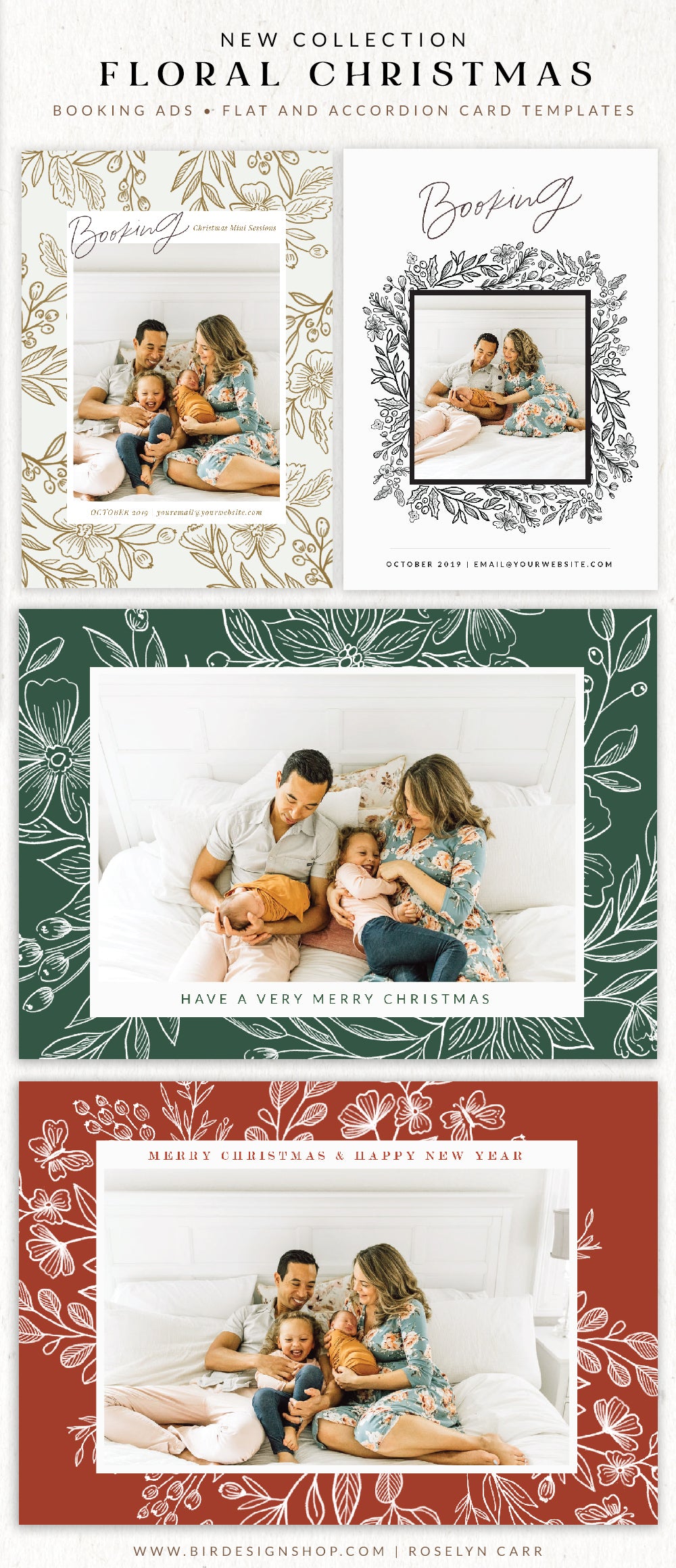 Floral Elegance Christmas Photo Cards templates for Photoshop