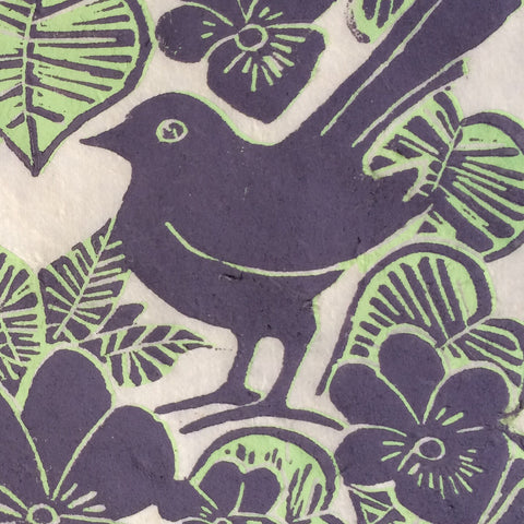 two colour lino print bird