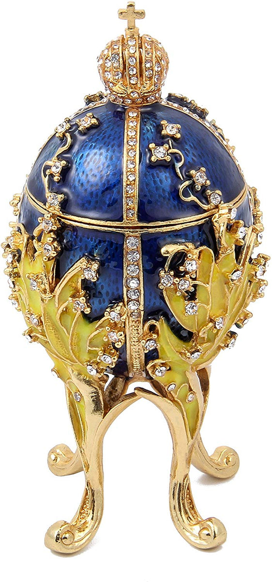 Hand Painted Enameled Faberge Egg Hinged Jewelry Trinket Box -EK CHIC FIGURINES