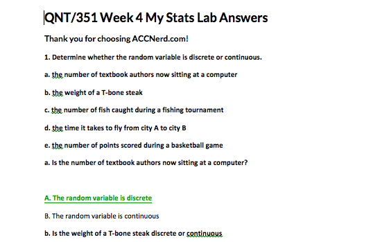 My stat lab homework answers