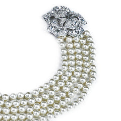 Kenneth Jay Lane Pave Flower Clasp 5 Strand Pearl Necklace