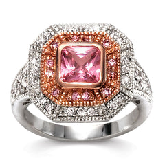 Rose Goldplated-over-Sterling Silver Pink CZ Sunbeam Ring