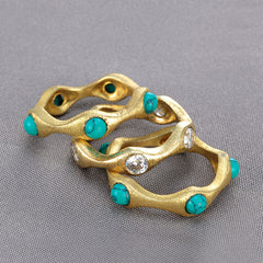 Betty Carre' Set of 3 Stackable Gemstone Rings Turquoise and CZ