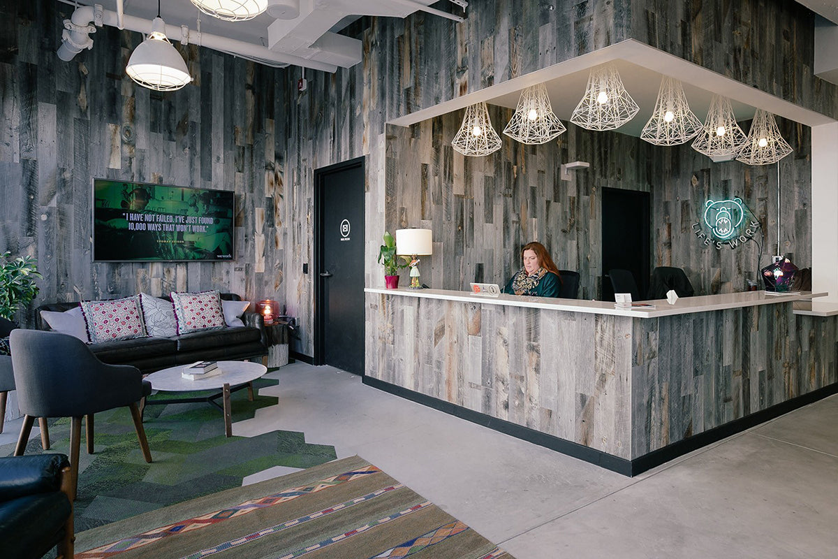 Stikwood Reclaimed Weathered Wood Commercial Office Interior Design