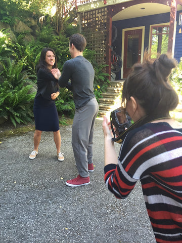 Playfighting during Movement Global Fashion Shoot. Sustainable bamboo clothing for travel, yoga, fun
