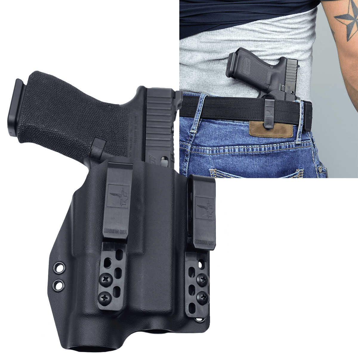 IWB Holster For Glock 17/22/31 With TLR1 Adjustable Clip Fits 19/23/32 Also