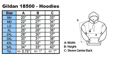 unisex sweatshirt size chart