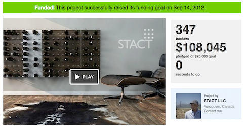 kicktarter wine rack crowdfunding - top wine crowdfuned startup in wine industry - STACT