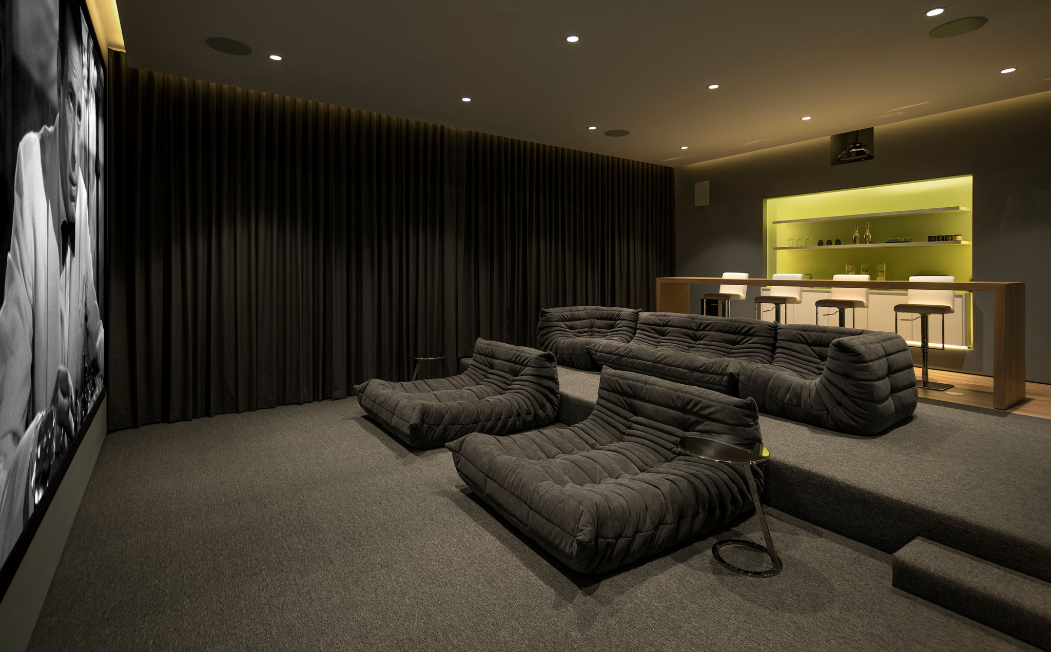 luxury wine bar design in home theatre screening room