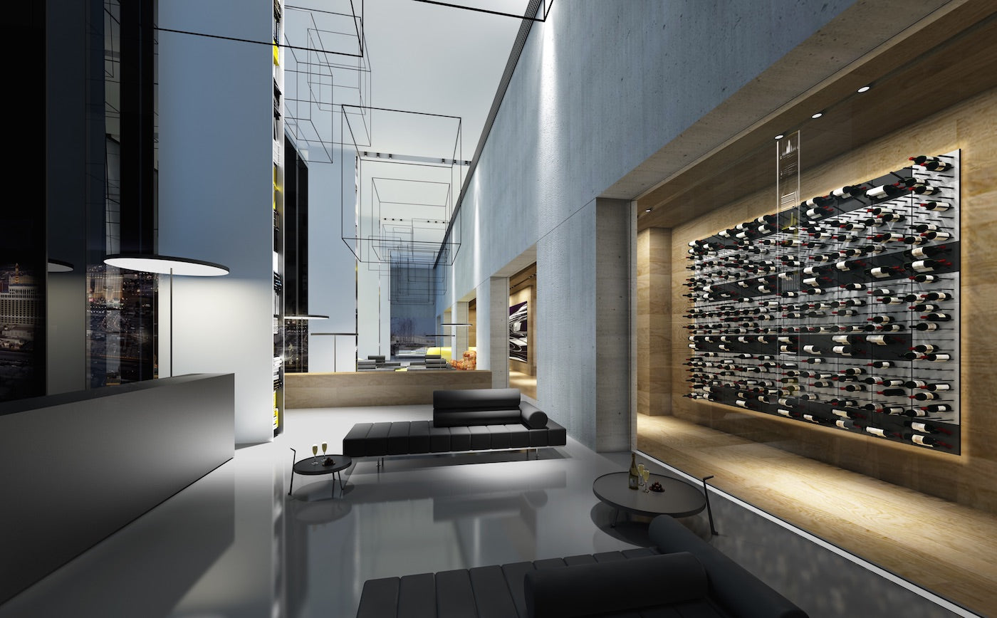 glass wine room display in luxury hotel