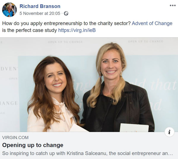 Richard Branson mention of Advent of Change 