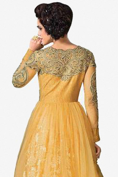Designer Gowns!:atisundar resplendent Soft Net And Russel Net Designer Partywear Gowns in Beige - 7057 - click to zoom