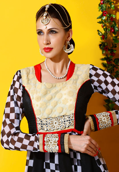 Designer Embroidered Party Wear Anarkali in Faux Georgette:atisundar beauteous Black And White Designer Embroidered Party Wear Ready to Stitch Anarkali - 6440 - atisundar - 4 - click to zoom