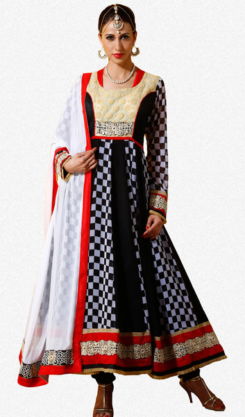 Designer Embroidered Party Wear Anarkali in Faux Georgette:atisundar beauteous Black And White Designer Embroidered Party Wear Ready to Stitch Anarkali - 6440 - atisundar - 2 - click to zoom